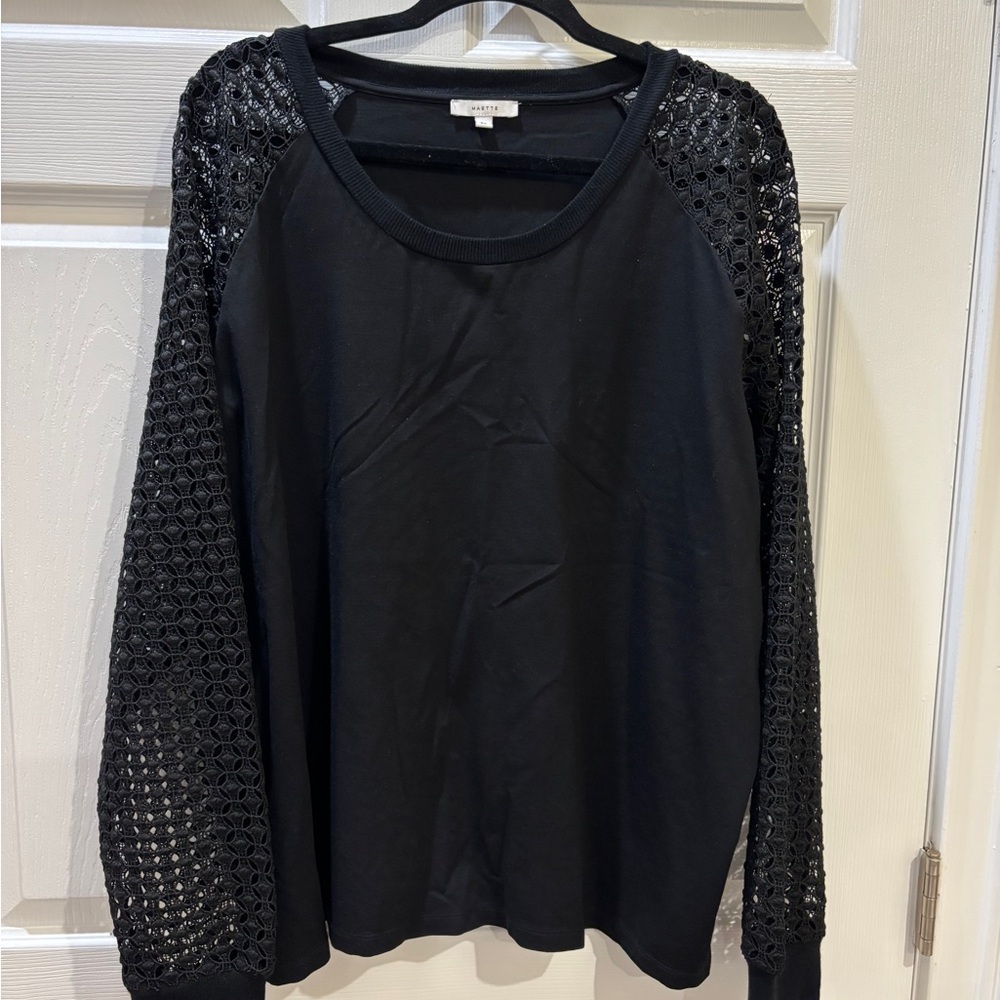 Chic Black Blouse with Mesh Sleeves